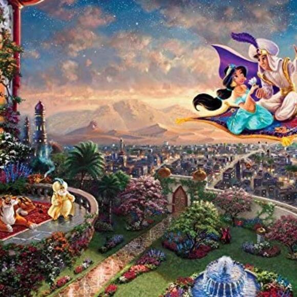 Disney Thomas Kinkade 4 Puzzles of Pooh Mermaid Beauty Beast Aladdin New - Picture 2 of 6